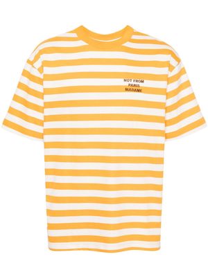 Drôle De Monsieur slogan-embroidery striped T-shirt - Yellow