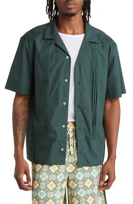 Drôle de Monsieur x Gergei Erdei La Chemise Plissée Short Sleeve Button-Up Camp Shirt in Green