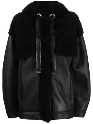 Drome shearling drawstring hooded coat - Black