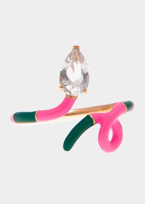 Drop-Cut Rock Crystal Duo Colored Ring in Evergreen and Bubble Gum Pink Enamel