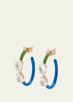 Drop Cut Rock Crystal Vine Hoop Earrings with Enamel