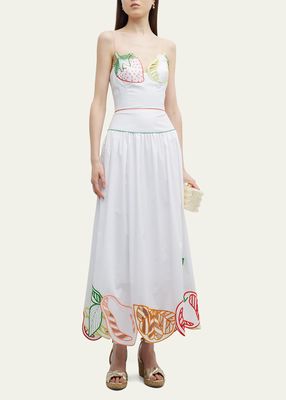 Drop Waist Midi Dress with Fruit Embroidery