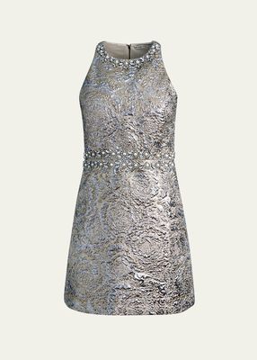 Dru Embellished Metallic Jacquard Mini Dress