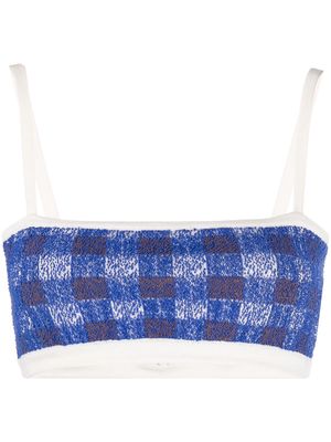 Drumohr chec-pattern knitted cropped top - Blue