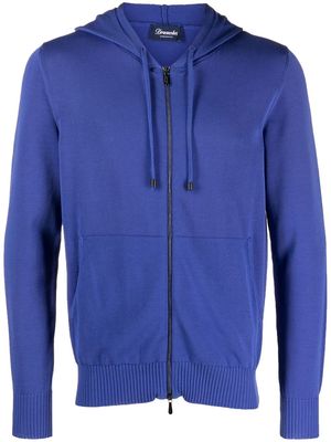 Drumohr fine knit zipped cotton hoodie - Blue