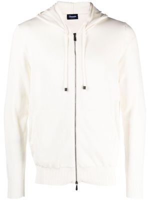 Drumohr fine knit zipped cotton hoodie - White
