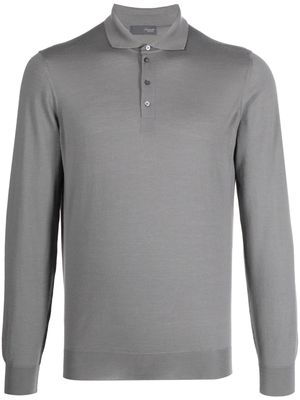 Drumohr long-sleeve merino-wool polo shirt - Grey