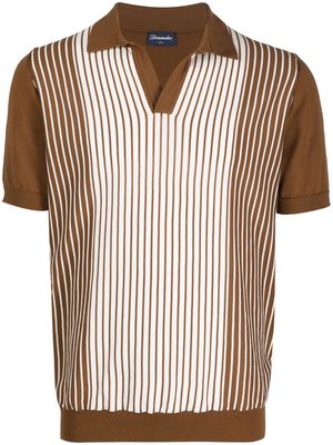 Drumohr stripe-pattern knitted polo shirt - Brown