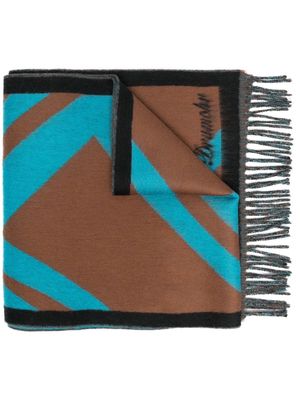 Drumohr striped block-print wool scarf - Blue