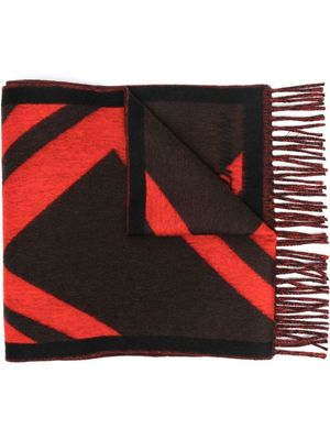Drumohr striped block-print wool scarf - Red