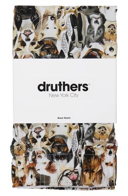 Druthers Men's Watercolor Dogs Organic Cotton Boxers in White