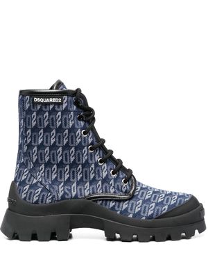 Dsquared2 all-over monogram-pattern boots - Blue