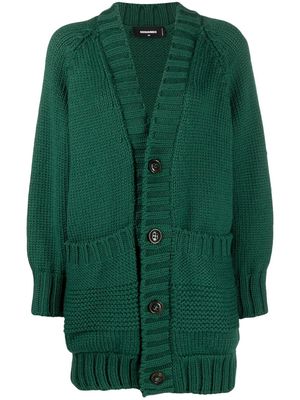 DSQUARED2 chunky-knit V-neck long cardigan - Green
