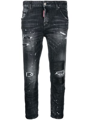 Dsquared2 cropped paint-splatter jeans - Black
