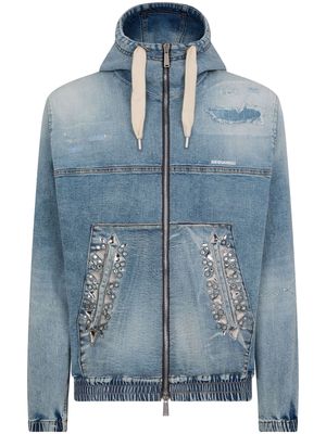 Dsquared2 crystal-embellished hooded denim bomber jacket - Blue