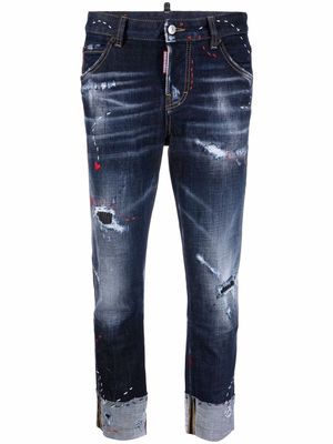 Dsquared2 distressed cropped heart-motif jeans - Blue