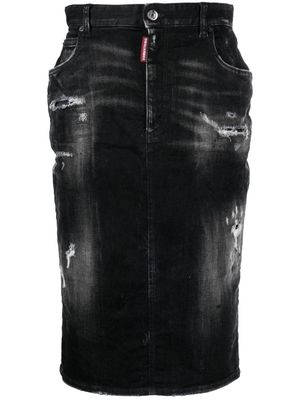 Dsquared2 distressed-effect logo-patch midi skirt - Black