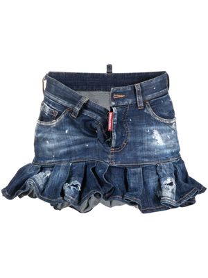 Dsquared2 distressed-effect pleated denim skirt - Blue
