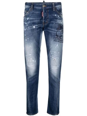 Dsquared2 distressed graphic-print slim-fit jeans - Blue