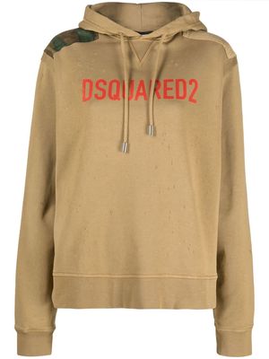 Dsquared2 distressed logo-print hoodie - Brown