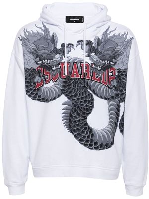 Dsquared2 dragon-print cotton hoodie - White