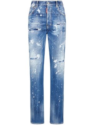 Dsquared2 embellished distressed straight-leg jeans - Blue
