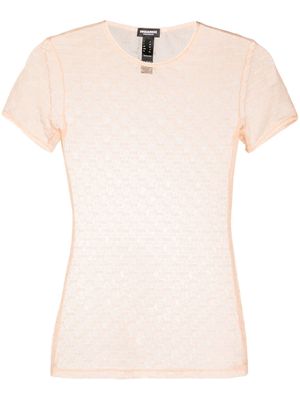 Dsquared2 embroidered-logo sheer T-shirt - Neutrals
