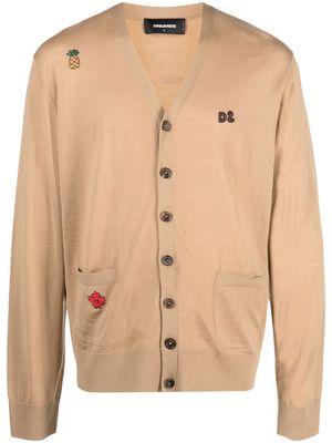 Dsquared2 embroidered-logo V-neck cardigan - Neutrals