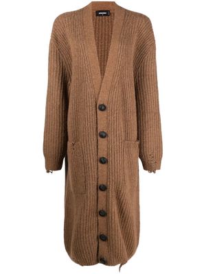 Dsquared2 extra-long distressed knitted cardigan - Brown
