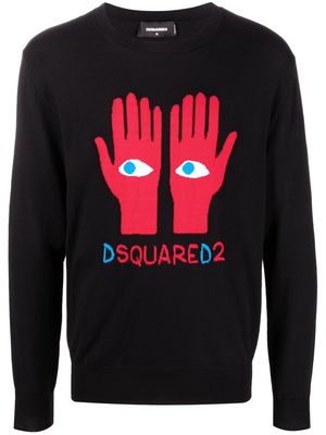 Dsquared2 eyes on hands knitted jumper - Black