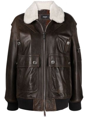Dsquared2 faux-shearling collar aviator jacket - Brown
