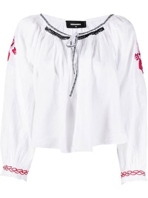 Dsquared2 floral-embroidered cropped blouse - White
