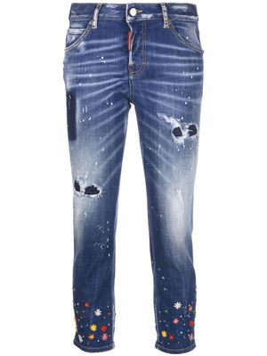 Dsquared2 floral-embroidered skinny jeans - Blue