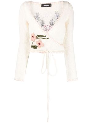 Dsquared2 floral-embroidery wrap cropped cardigan - Neutrals