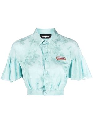 Dsquared2 floral-jacquard flounce crop shirt - Blue