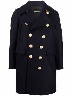 Dsquared2 gold-embossed double-breasted coat - 524 NAVY