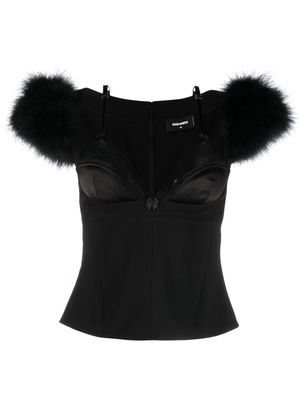Dsquared2 Goth feather-trim bustier top - Black