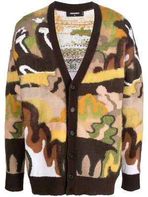 Dsquared2 Gouache graphic-print knit cardigan - Brown