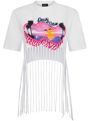 Dsquared2 graphic-print fringed T-shirt - White