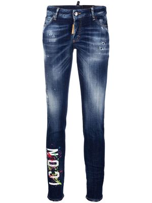 Dsquared2 Icon paint-splatter skinny jeans - Blue