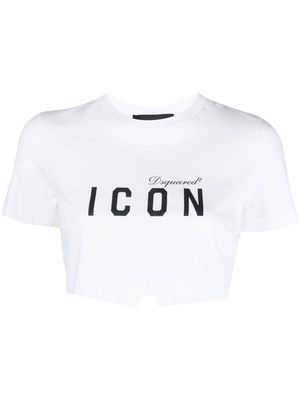 Dsquared2 Icon-print cropped cotton T-shirt - White