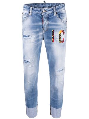 Dsquared2 Icon-print low-rise cropped jeans - Blue