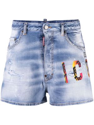 Dsquared2 Icon-print low-rise denim shorts - Blue