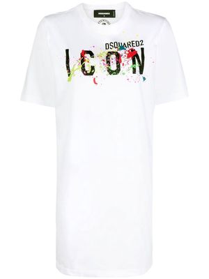 Dsquared2 Icon splatter-print cotton T-shirt dress - White