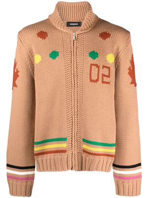 Dsquared2 intarsia-knit zip-up cardigan - Brown