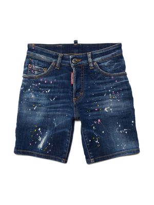 Dsquared2 Kids Commando paint-splatter denim shorts - Blue