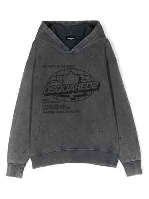Dsquared2 Kids distressed-effect slogan-print hoodie - Grey