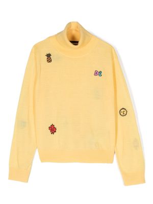 Dsquared2 Kids embroidered-detail high-neck jumper - Yellow