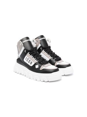 Dsquared2 Kids Icon-print panelled leather sneakers - Black