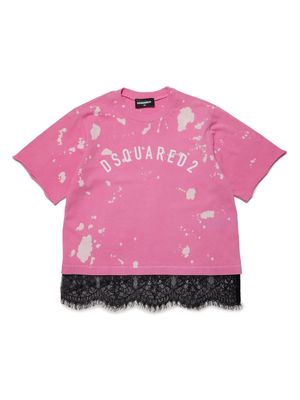 Dsquared2 Kids lace-trim logo T-shirt - Pink